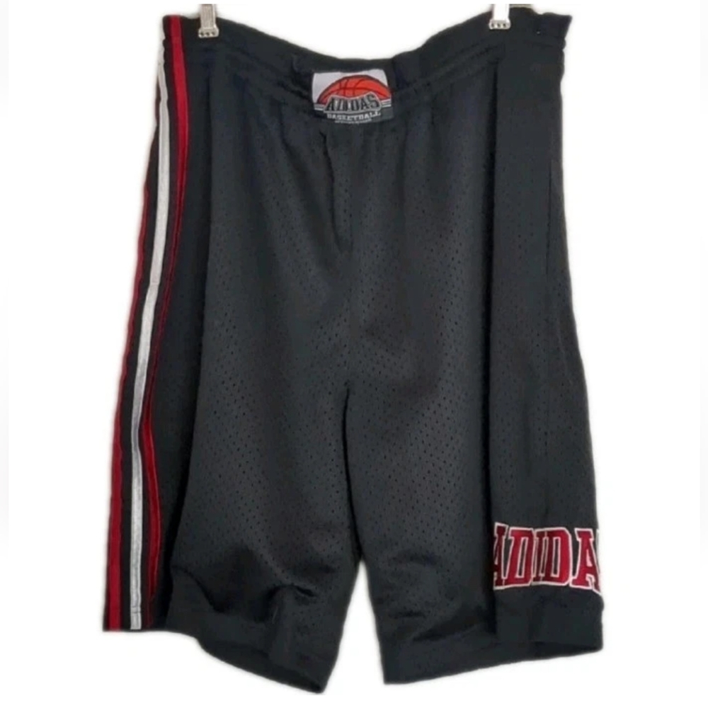 VINTAGE ADIDAS Spell Out Mesh Basketball Shorts - Black/Red Size M 🏀